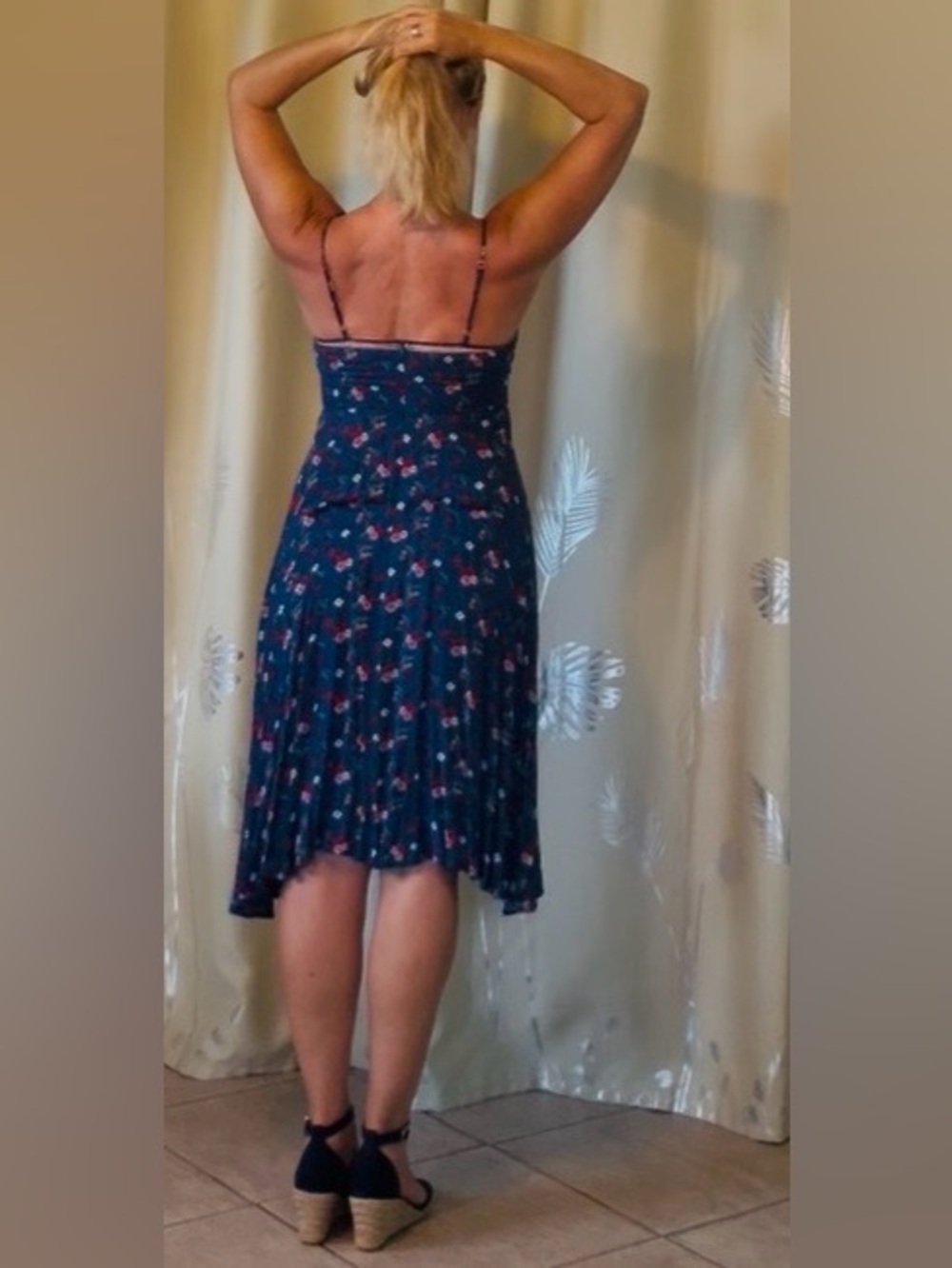 Lulu's Blue Floral Slip Midi Dress with Delicate Floral Accents - Picture 4 of 12